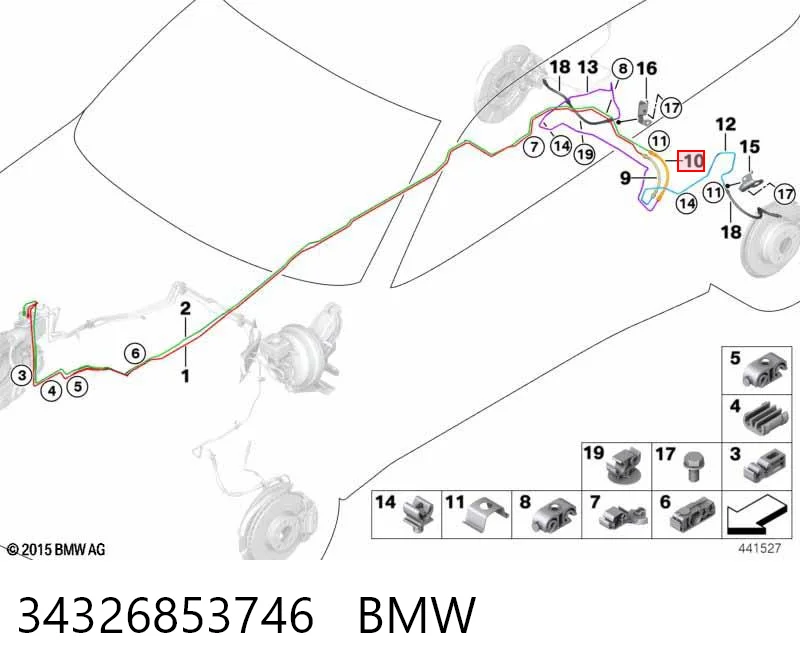 34326853746 BMW Шланг гальмівний задній, правий