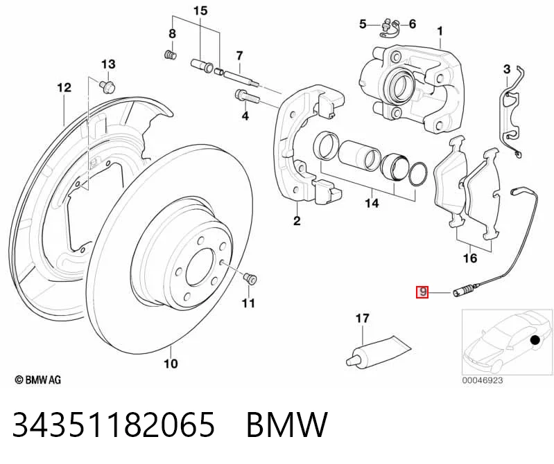 34351182065 BMW Датчик зносу гальмівних колодок, задній