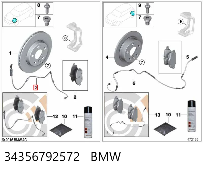 34356792572 BMW Датчик зносу колодок