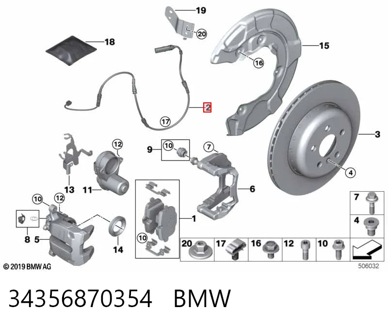 34356870354 BMW Датчик зносу гальмівних колодок, задній правий