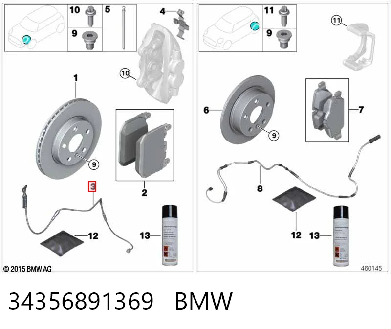 34356891369 BMW Датчик зносу гальмівних колодок, передній