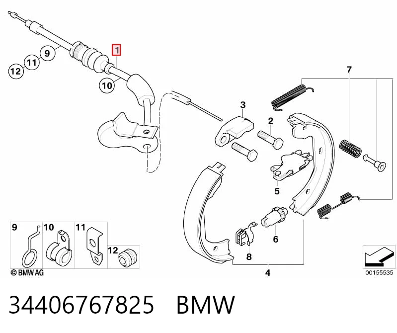 34406767825 BMW Трос ручного гальма задній, правий
