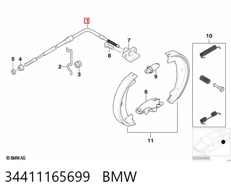 34411165699 BMW Трос ручного гальма задній, правий/лівий