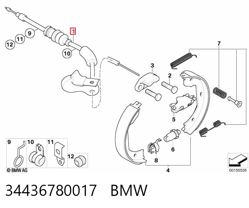 34436780017 BMW Трос ручного гальма задній, правий