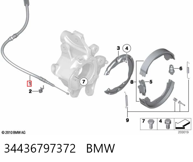 34436797372 BMW Трос ручного гальма задній, правий