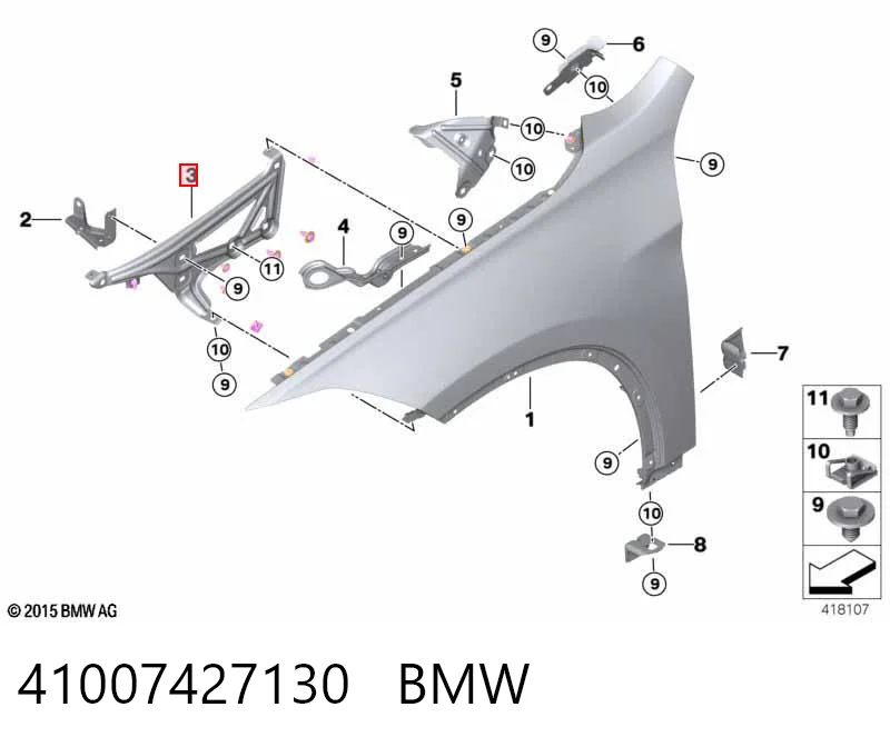 41007427130 BMW Кронштейн кріплення крила переднього правого, передній