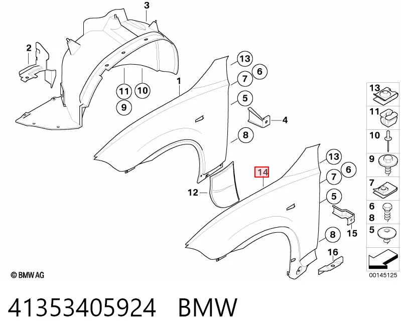 Крило переднє праве BMW X3 позашляховик (E83) (2004 - 2010) ціна, від 160.79 USD