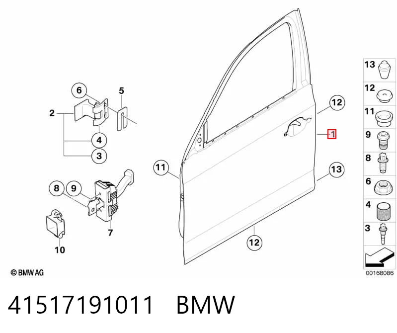 Двері передні, ліві BMW 1 хетчбек (E81) (2006 - 2012) ціна, від 181.76 USD