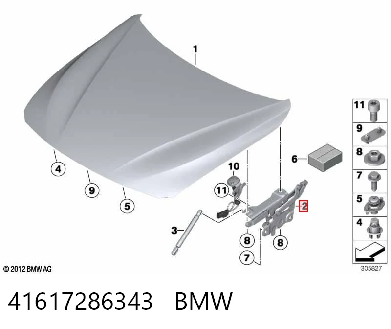 41617286343 BMW Завіс капота, лівий