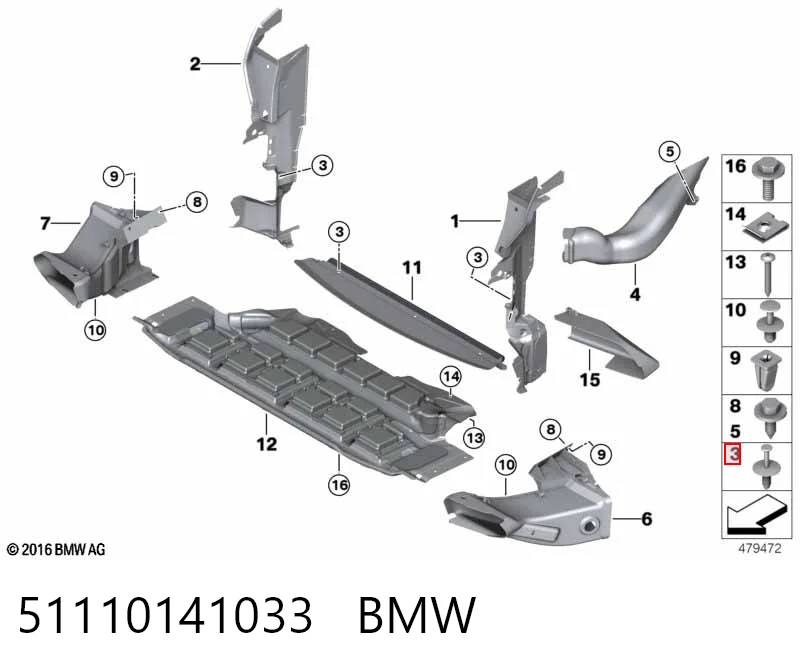 51110141033 BMW Кліп кріплення решітки радіатора охолодження