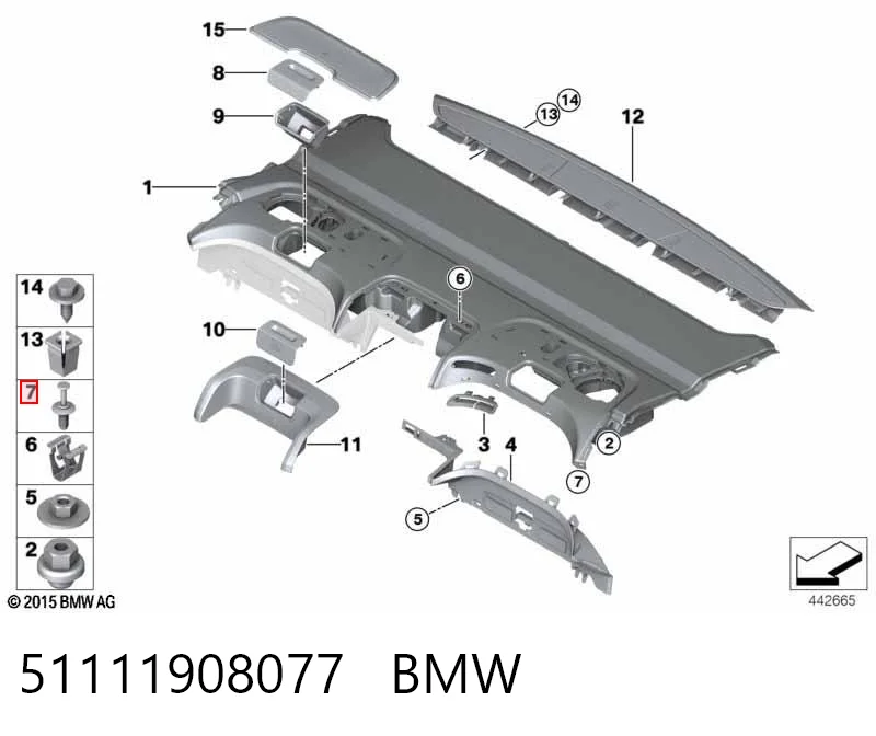 51111908077 BMW Пістон (кліп) кріплення підкрилки переднього крила
