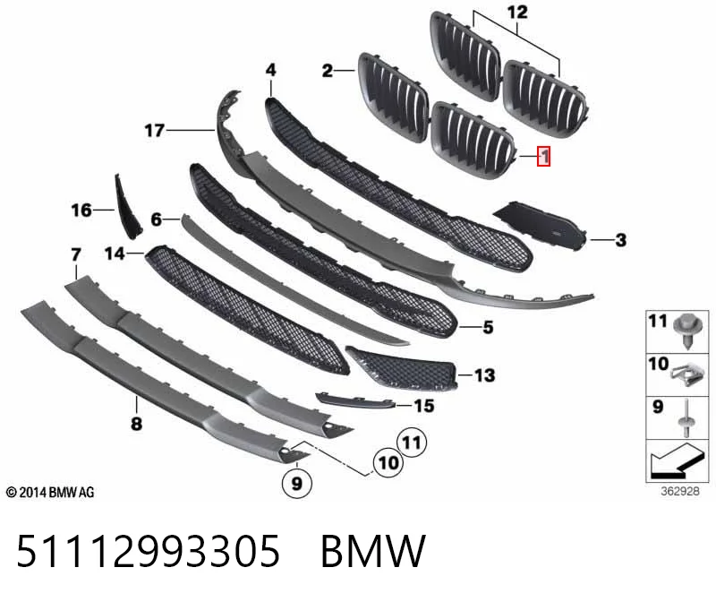 51112993305 BMW Решітка радіатора ліва