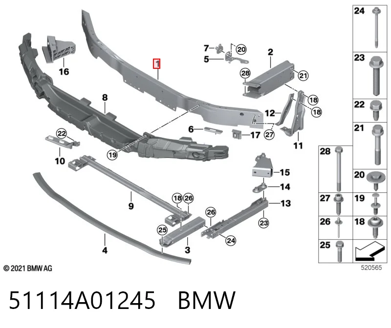 51114A01245 BMW Балка бампера переднього