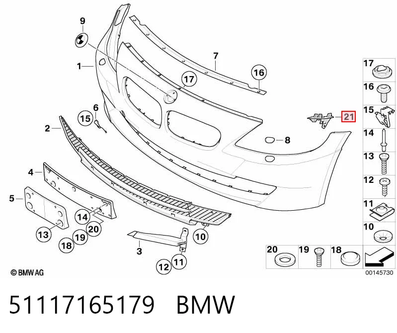 51117165179 BMW Лівий кронштейн переднього бампера