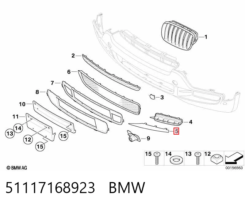51117168923 BMW Молдинг решітки переднього бампера, лівий