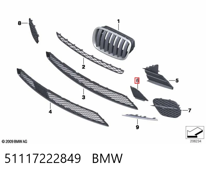 51117222849 BMW Решітка переднього бампера, ліва