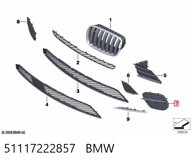 51117222857 BMW Решітка переднього бампера, ліва