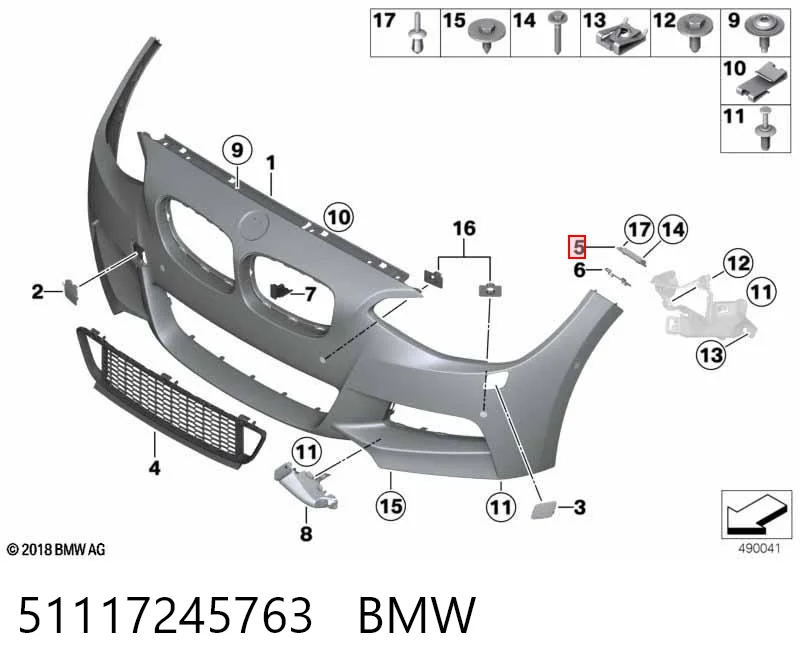 51117245763 BMW Направляюча переднього бампера, ліва