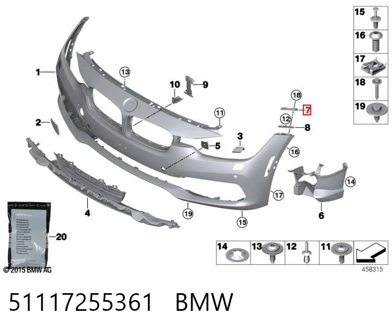 51117255361 BMW Кронштейн кріплення крила переднього лівого, передній