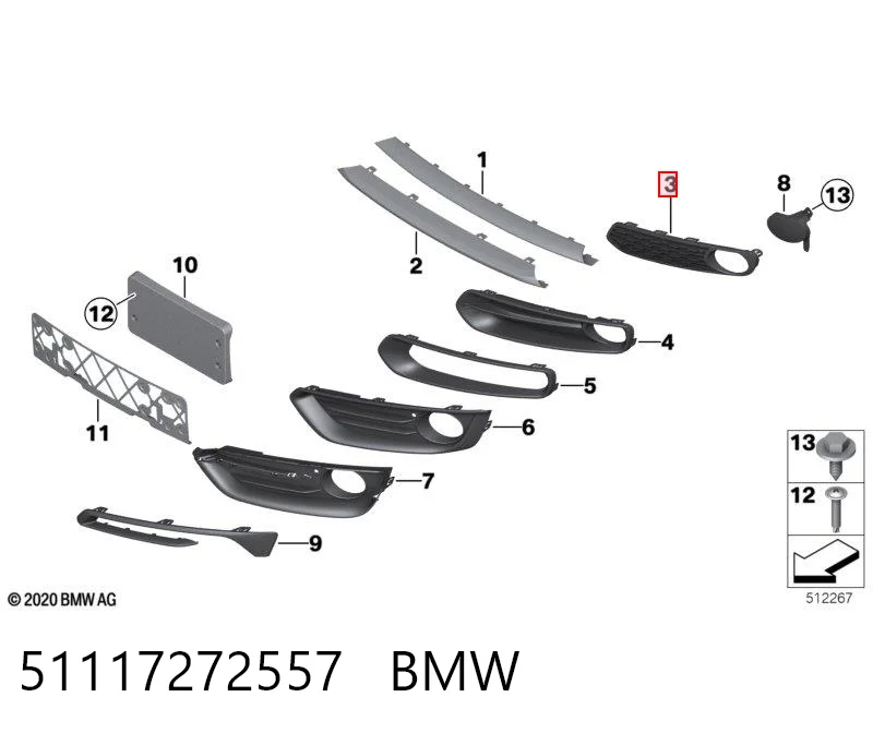 51117272557 BMW Решітка переднього бампера, ліва