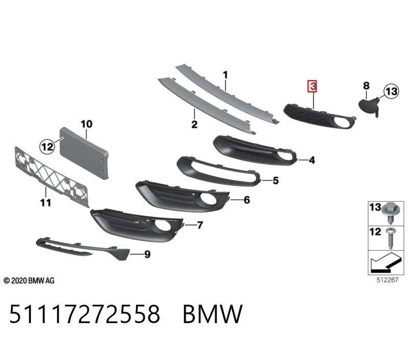 51117272558 BMW Решітка переднього бампера, права
