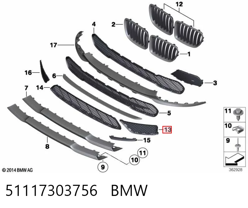 51117303756 BMW Решітка переднього бампера, права