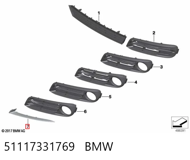 51117331769 BMW Молдинг решітки переднього бампера, лівий