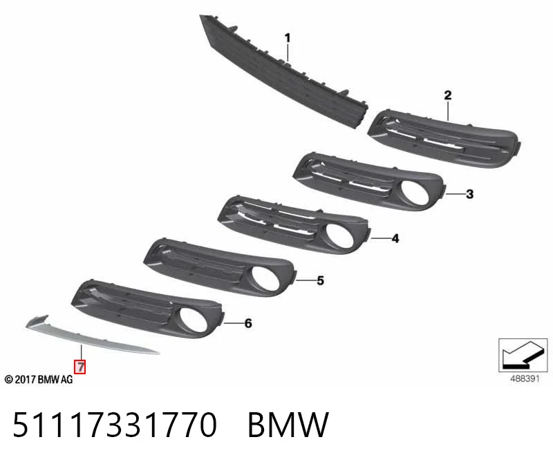 51117331770 BMW Молдинг решітки переднього бампера, правий
