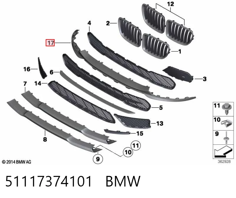 51117374101 BMW Захисна губа бампера переднього