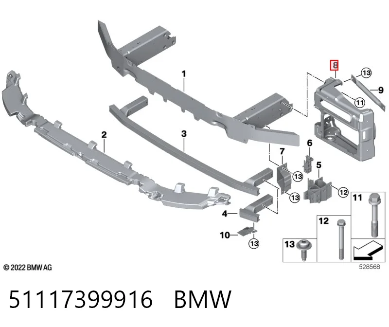 51117399916 BMW Кронштейн арки колеса (лонжерона) правий
