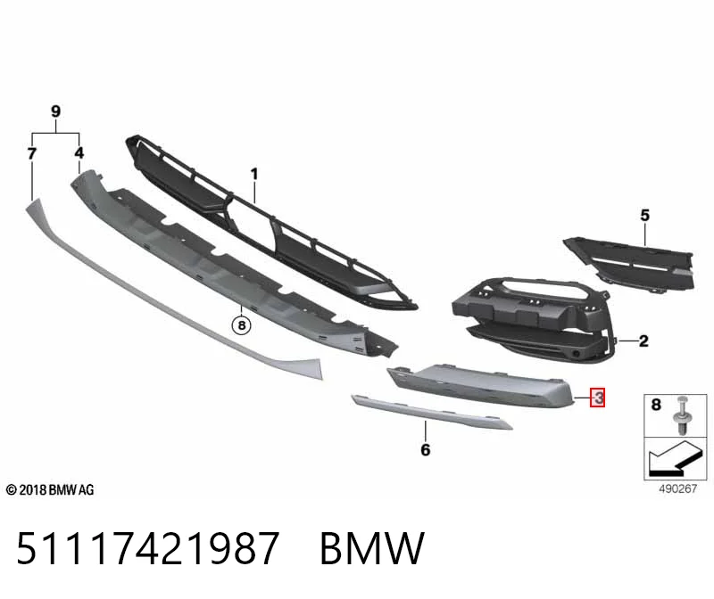 51117421987 BMW Молдинг бампера переднього, лівий