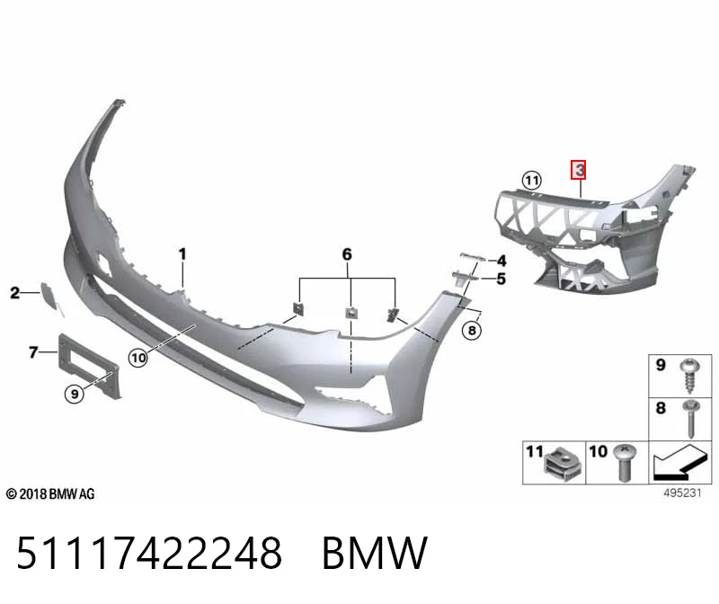 51117422248 BMW Праве кріплення переднього бампера