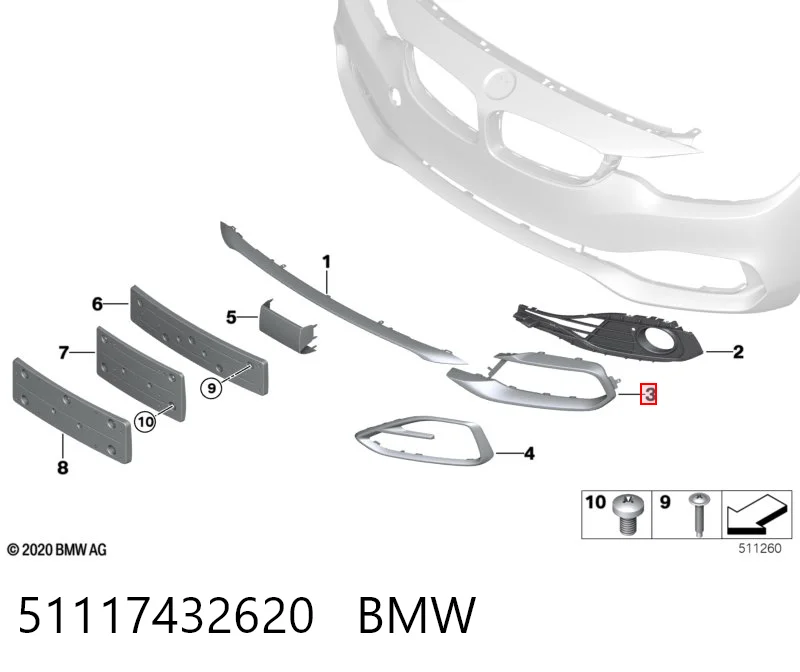 51117432620 BMW Ободок/окантовка фари протитуманной, правий