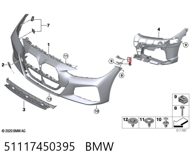 51117450395 BMW Направляюча переднього бампера, ліва