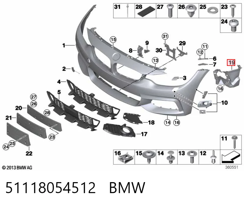 51118054512 BMW Кронштейн кріплення протитуманной фари, правої