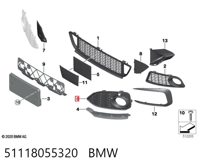 51118055320 BMW Заглушка, решітка протитуманних фар бампера переднього, права