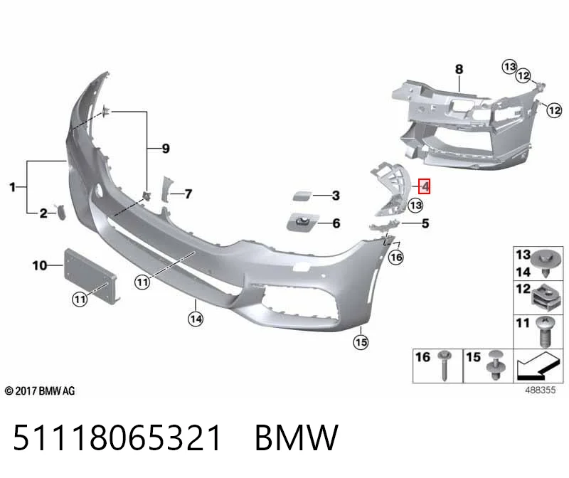 51118065321 BMW Лівий кронштейн переднього бампера
