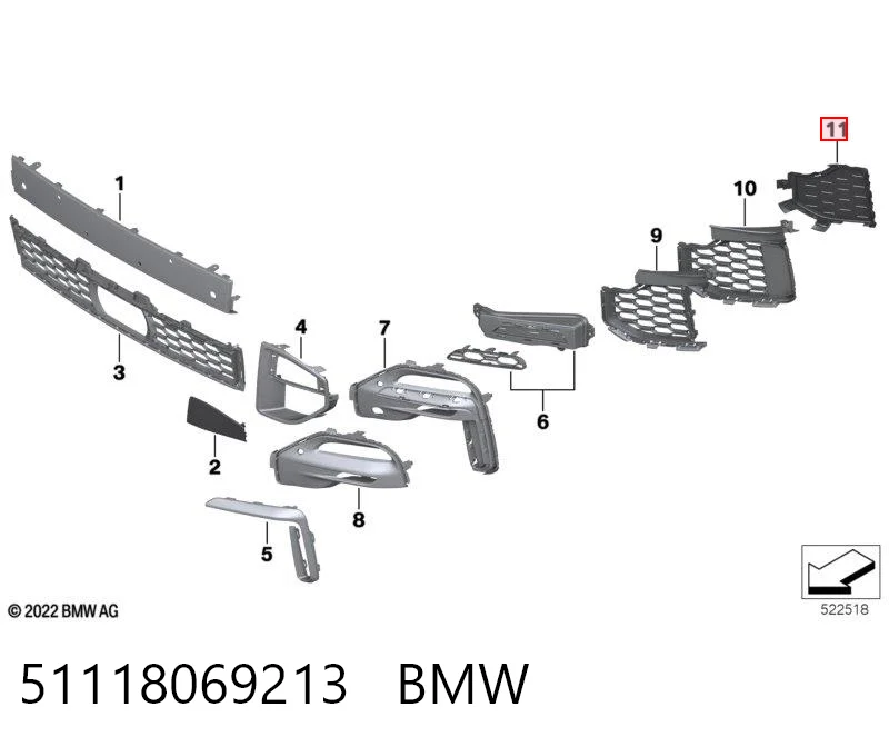 51118069213 BMW Решітка переднього бампера, ліва