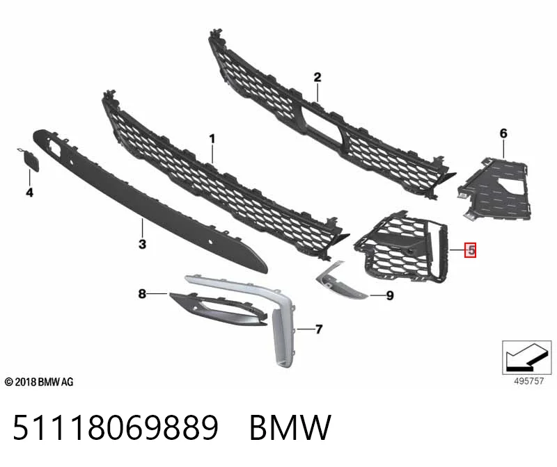 51118069889 BMW Решітка радіатора ліва