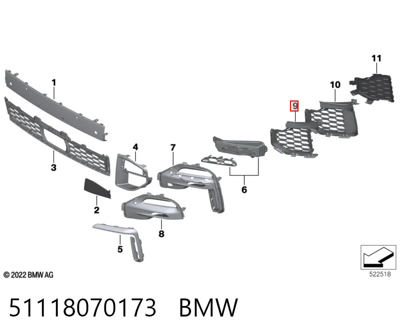 51118070173 BMW Решітка переднього бампера, ліва