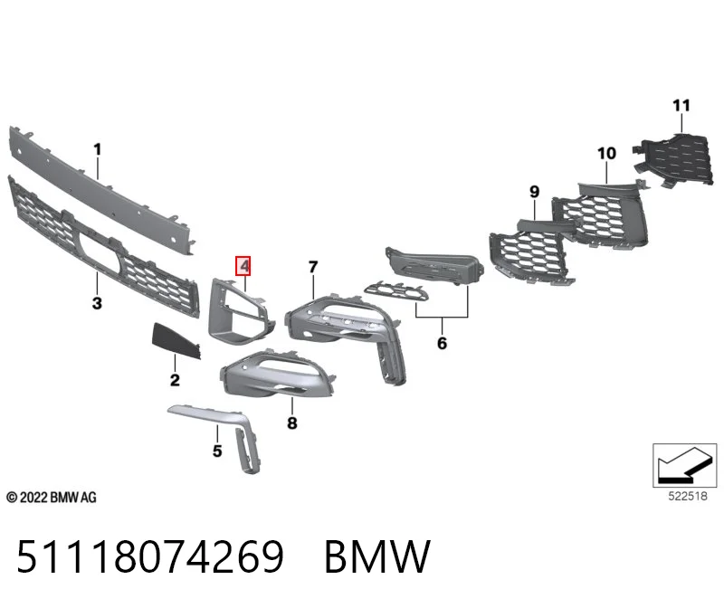 51118074269 BMW Молдинг бампера переднього, лівий
