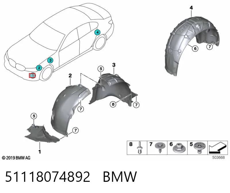51118074892 BMW Підкрилок переднього крила, правий передній