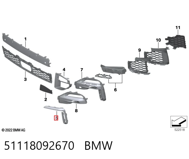 51118092670 BMW Молдинг решітки переднього бампера, правий