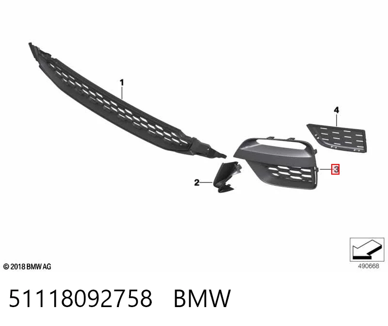 51118092758 BMW Решітка переднього бампера, права