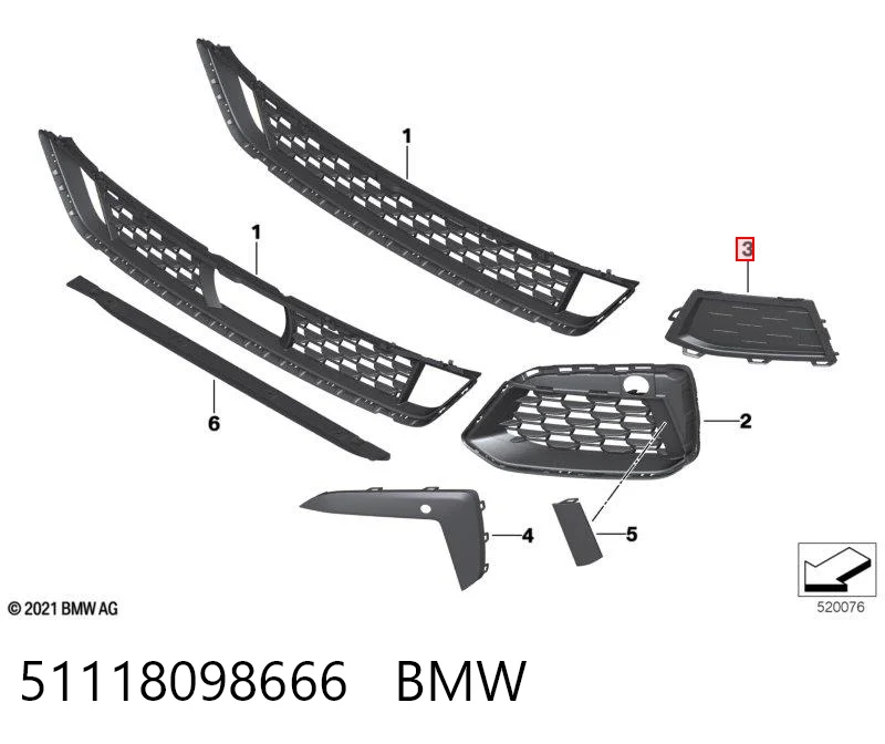 51118098666 BMW Молдинг решітки переднього бампера, правий