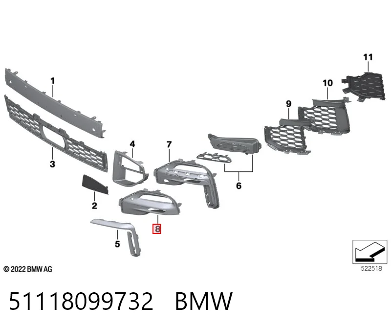 51118099732 BMW Ободок/окантовка фари протитуманной, правий
