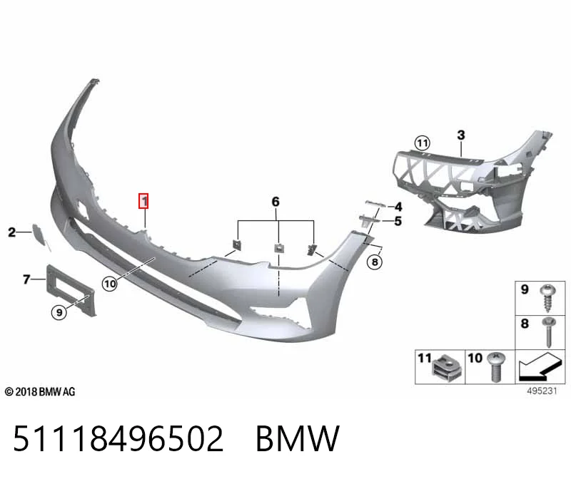 51118496502 BMW Бампер передній в зборі
