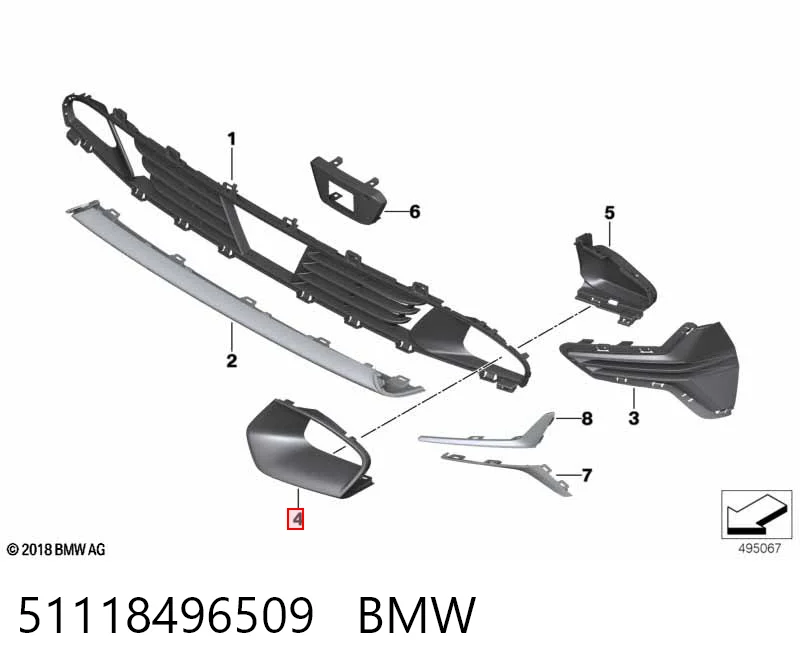51118496509 BMW Решітка переднього бампера, ліва