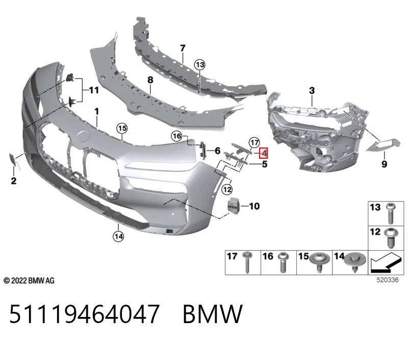 51119464047 BMW Направляюча переднього бампера, ліва