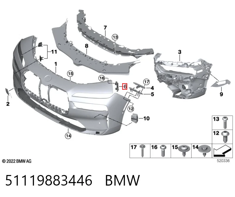 51119883446 BMW Направляюча переднього бампера, права